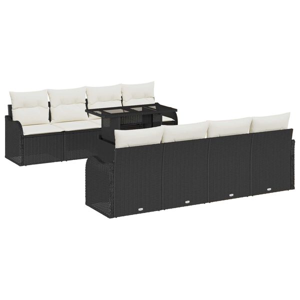 vidaXL Garten-Sofa-Set mit Kissen mit Kissen 9 pcs Schwarz Poly Rattan