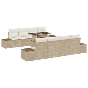 vidaXL Gartensofa-set mit Kissen 9 pcs Beige und Creme Poly-Rattan