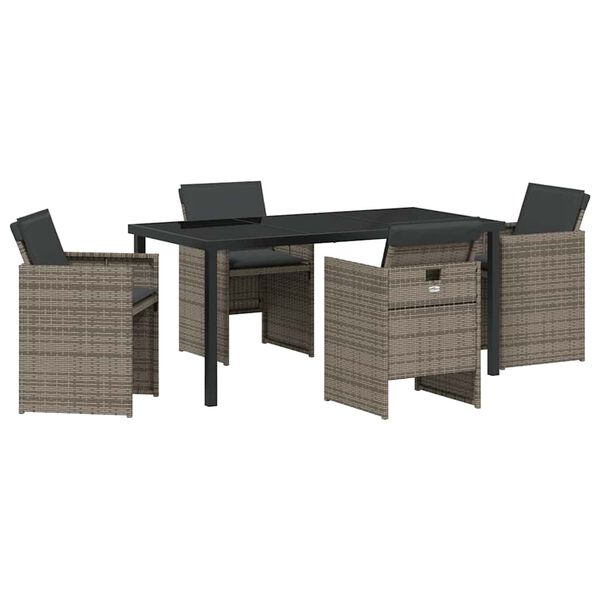 vidaXL Garten Essgruppe mit Kissen 5 pcs Grau Poly-Rattan