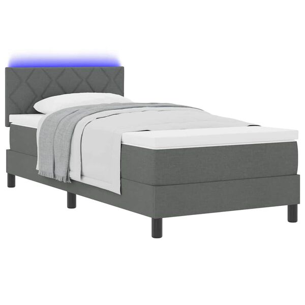 vidaXL Boxspringbett mit Matratze mit LED Dunkelgrau 90 x 200 cm Stoff