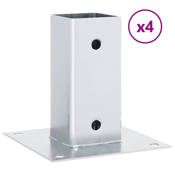 vidaXL Pfostentr&auml;ger Quadratisch 4Stk. Silber 61x61mm Verzinkter Stahl