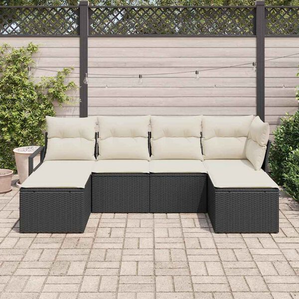 vidaXL Garten-Sofa-Set mit Kissen mit Speicher 6 pcs Schwarz und Creme