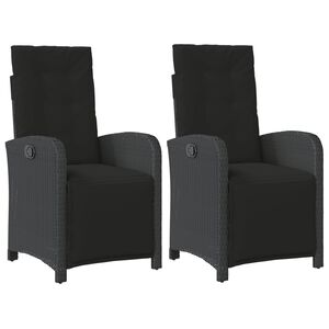 vidaXL Gartensessel mit Fu&szlig;teil 2 Stk. Verstellbar Schwarz Poly Rattan