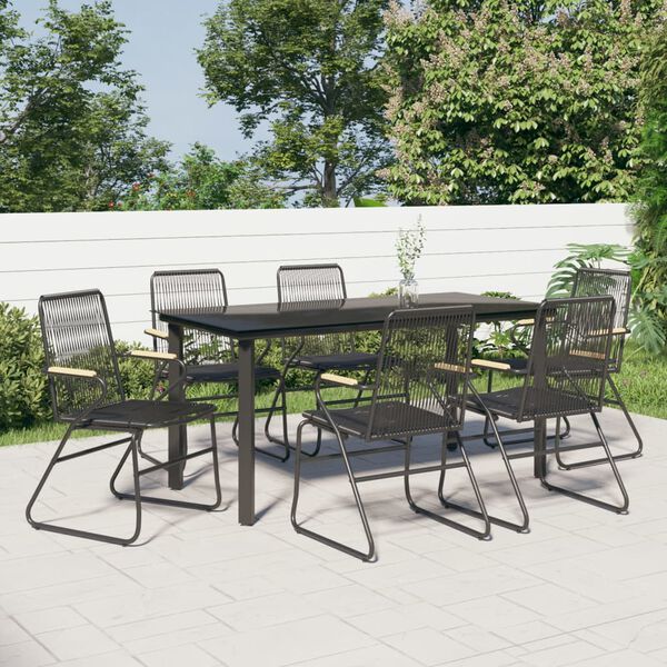vidaXL 7-tlg. Garten-Essgruppe Schwarz PVC-Rattan