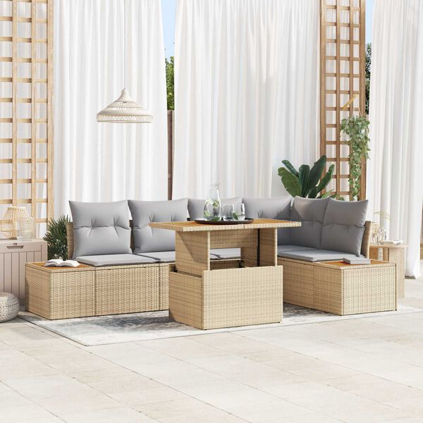 vidaXL Garten-Sofa-Set mit Speicher 6 pcs Beige Poly Rattan