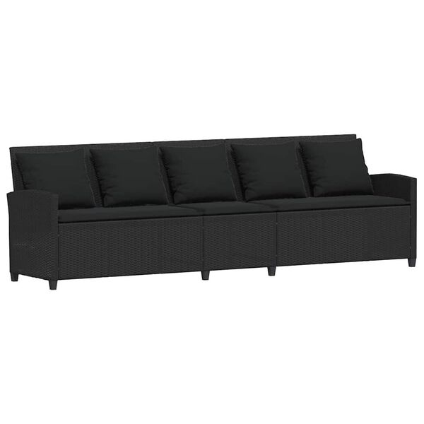 vidaXL Gartensofa 5-Sitzer mit Kissen Schwarz Poly Rattan