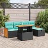 vidaXL 6-tlg. Garten-Sofagarnitur mit Kissen Schwarz Poly Rattan