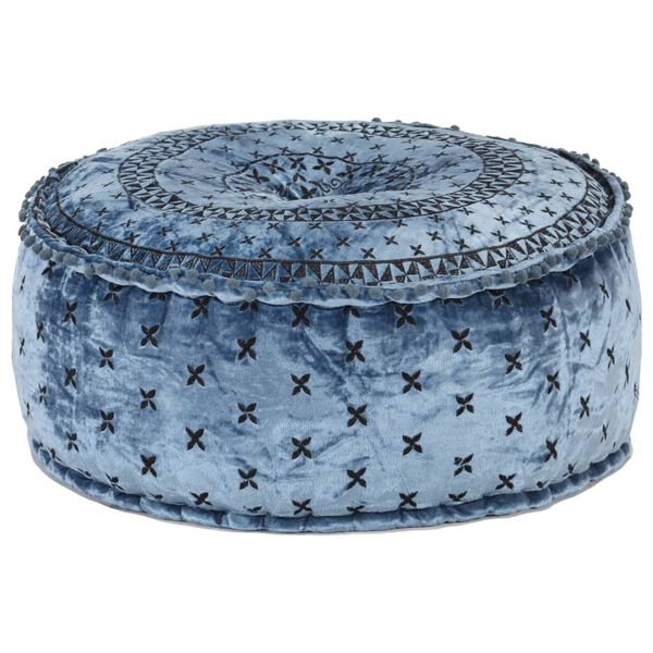 vidaXL Pouf mit Stickerei Rund Samt 60&times;25 cm Blau