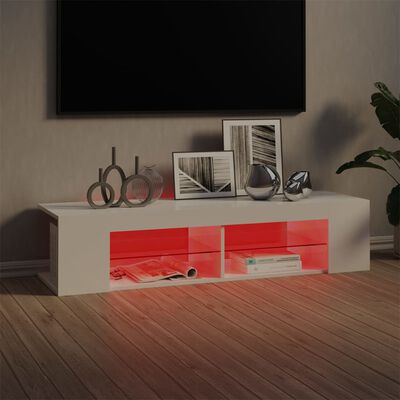 vidaXL TV-Schrank mit LED-Leuchten Hochglanz-Weiß 135x39x30 cm