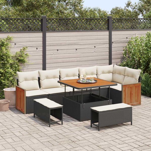 vidaXL Gartensofa-set mit Kissen 11 pcs Schwarz und Creme Poly-Rattan