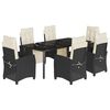 vidaXL 7-tlg. Garten-Essgruppe mit Kissen Schwarz Poly Rattan