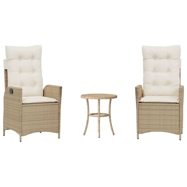 vidaXL 3-tlg. Bistro-Set mit Kissen Beige Poly Rattan