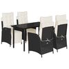 vidaXL 5-tlg. Garten-Essgruppe mit Kissen Schwarz Poly Rattan