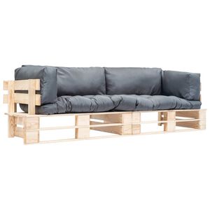 vidaXL 2-tlg. Outdoor-Sofa-Set Paletten mit Kissen in Grau Kiefernholz