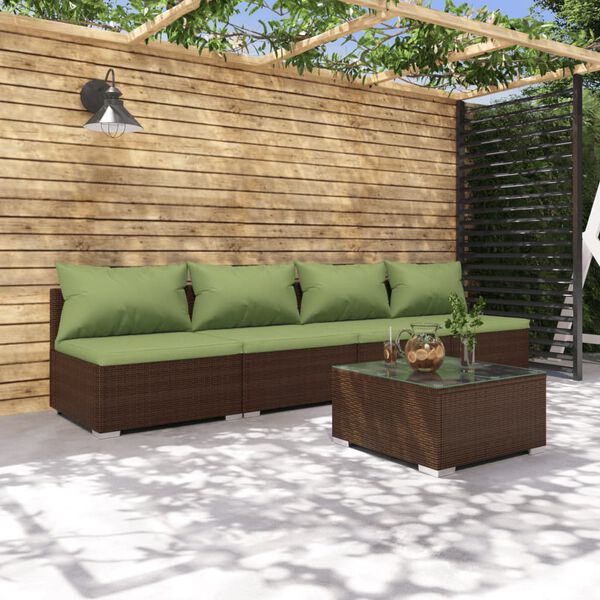vidaXL 5-tlg. Garten-Lounge-Set mit Kissen Poly Rattan Braun