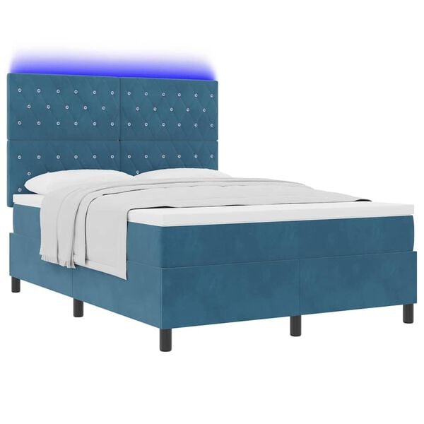 vidaXL LED Boxspringbett mit Matratze Dunkelblau 140 x 200 cm Samt