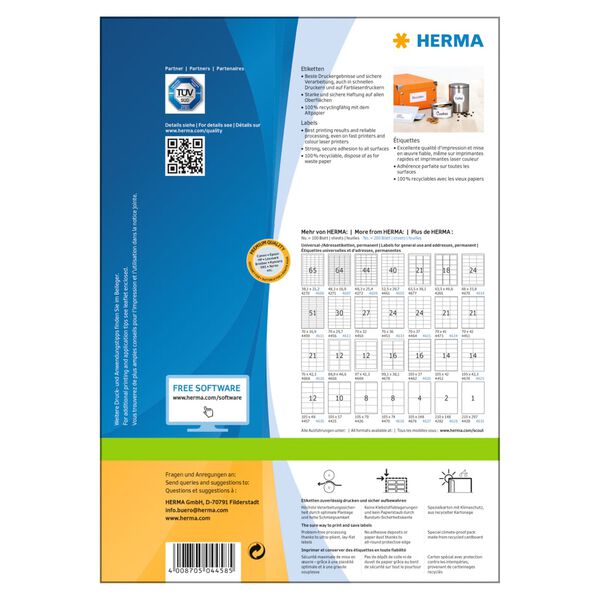 HERMA Etiketten PREMIUM Permanent Haftend A4 200x297 mm 100 Bl&auml;tter
