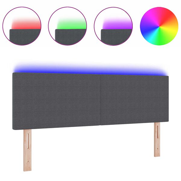 vidaXL LED Kopfteil mit LED-Lichtleisten Dunkelgrau 144 cm Polyester