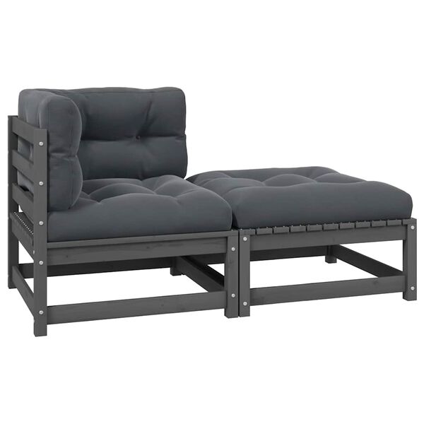 vidaXL 2-tlg. Garten-Lounge-Set mit Kissen Grau Kiefer Massivholz