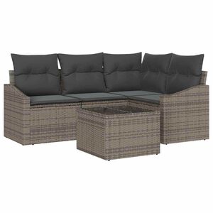 vidaXL Sofa Set mit Kissen 5 pcs Grau Poly-Rattan