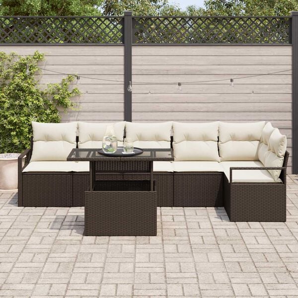 vidaXL Garten-Sofa-Set mit Speicher 7 pcs Braun Poly Rattan