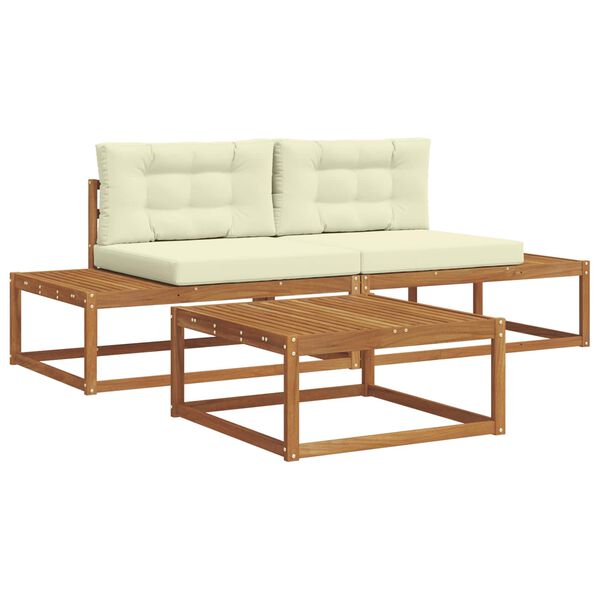 vidaXL Outdoor-Sofagarnitur mit Kissen 3 St&uuml;ck Natur und Creme