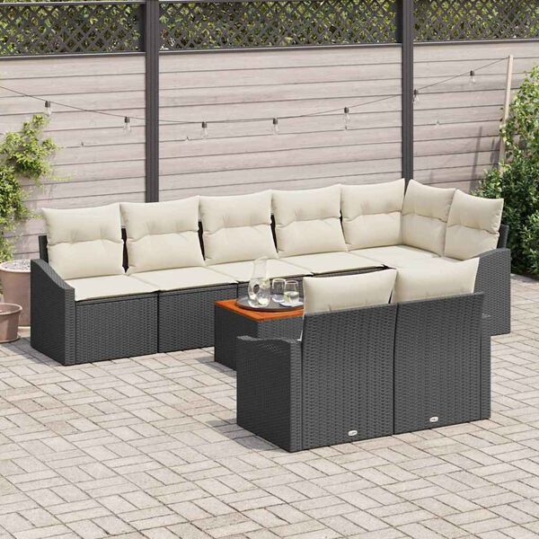 vidaXL Gartensofa-set mit Kissen 9 pcs Schwarz Poly-Rattan