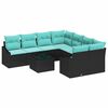vidaXL Sofa Set 9 stk. 3-Sitzanzahl Schwarz und T&uuml;rkis Poly Rattan