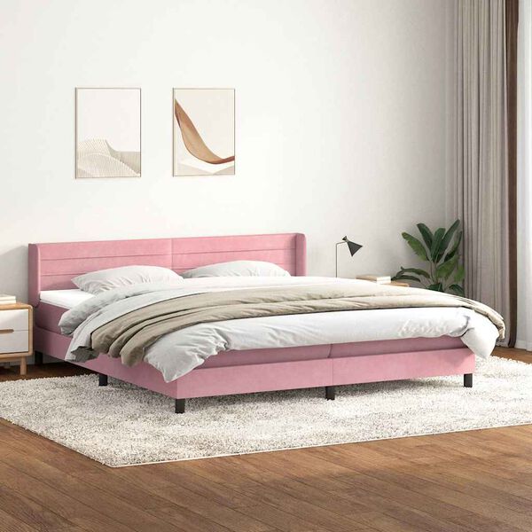 vidaXL Boxspringbett mit Matratze Rosa 180x210 cm Samt