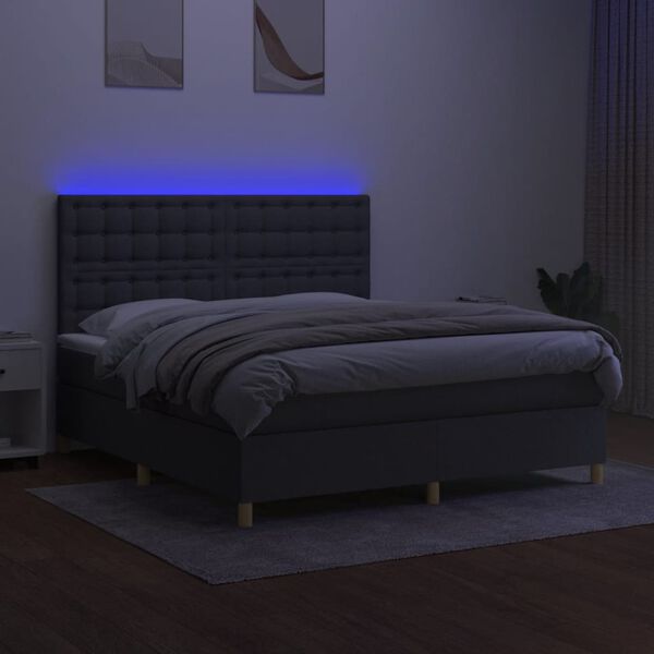 vidaXL Boxspringbett mit Matratze & LED Dunkelgrau 180x200 cm Stoff
