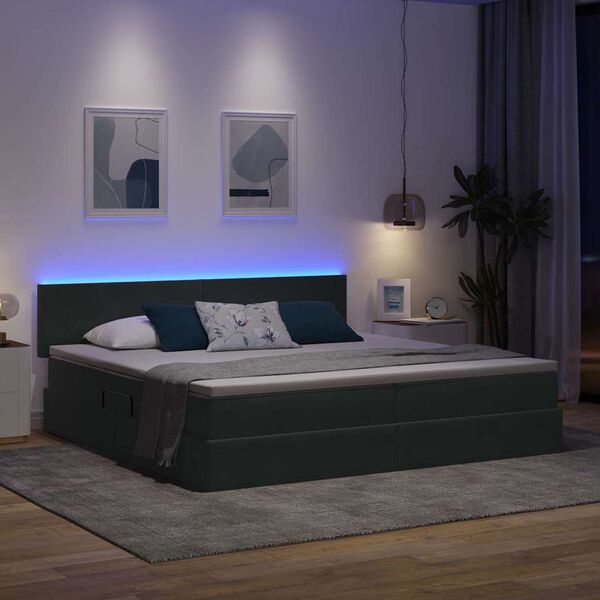 vidaXL Bett mit Stauraum und LED mit LED Dunkelgrau 200 x 200 cm Samt