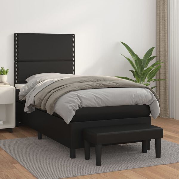 vidaXL Boxspringbett mit Matratze Schwarz 100x200 cm Kunstleder
