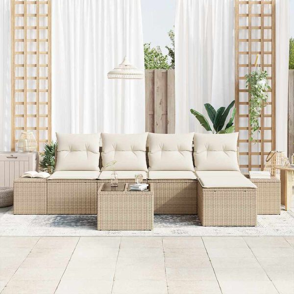 vidaXL Garten-Sofa-Set mit Kissen 5 pcs Beige und Creme Poly-Rattan