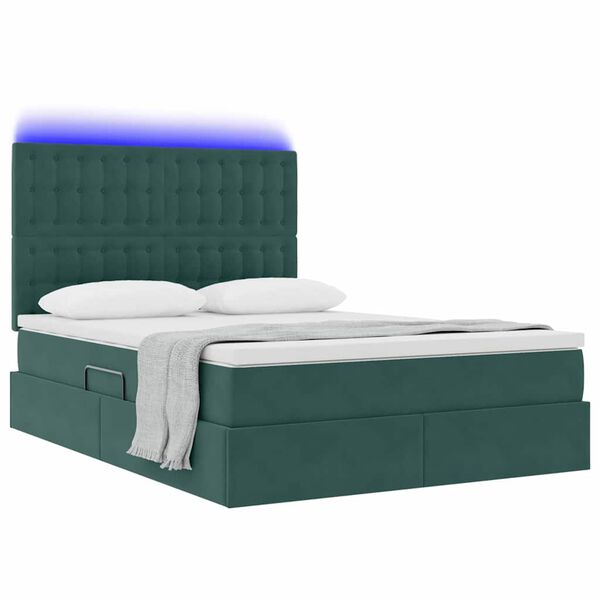 vidaXL Bett mit Stauraum und LED mit LED Dunkelgr&uuml;n 140 x 190 cm Samt