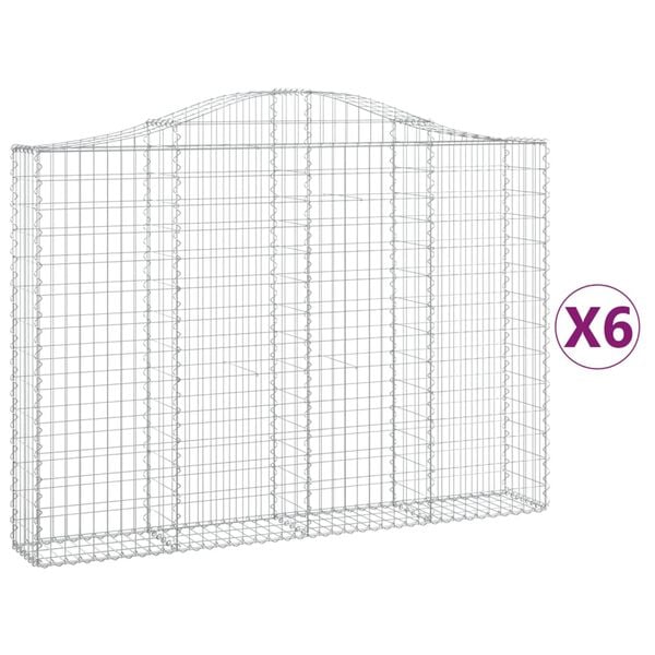 vidaXL Gabionen mit Hochbogen 6 Stk. 200x30x140/160cm Verzinktes Eisen