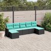 vidaXL 7-teiliges Gartensofa-Set mit Kissen, schwarzes Polyrattan