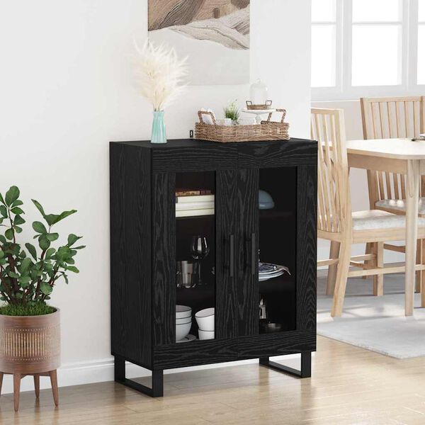 vidaXL Sideboard Schwarz Eichen-Optik 69,5 x 34 x 90 cm Holzwerkstoff