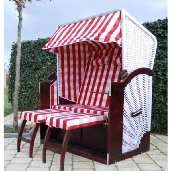 vidaXL Strandkorb Poly Rattan und Stoff Rot Wei&szlig;