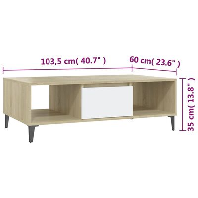 vidaXL Couchtisch Weiß und Sonoma-Eiche 103,5x60x35 cm Holzwerkstoff