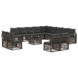 vidaXL Gartensofa-set 14 stk. Grau Poly-Rattan