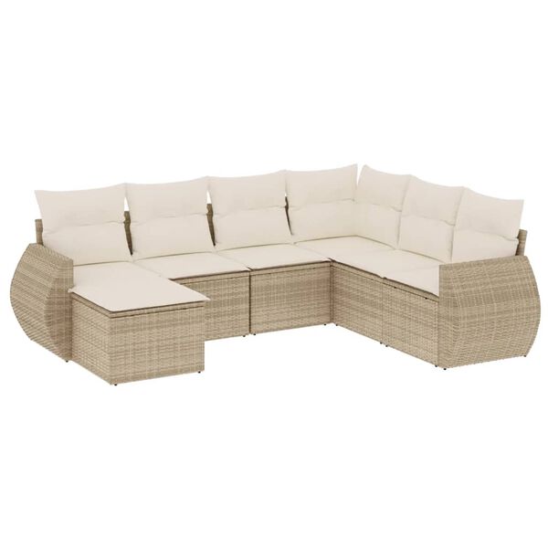 vidaXL 7-tlg. Garten-Sofagarnitur mit Kissen Beige Poly Rattan