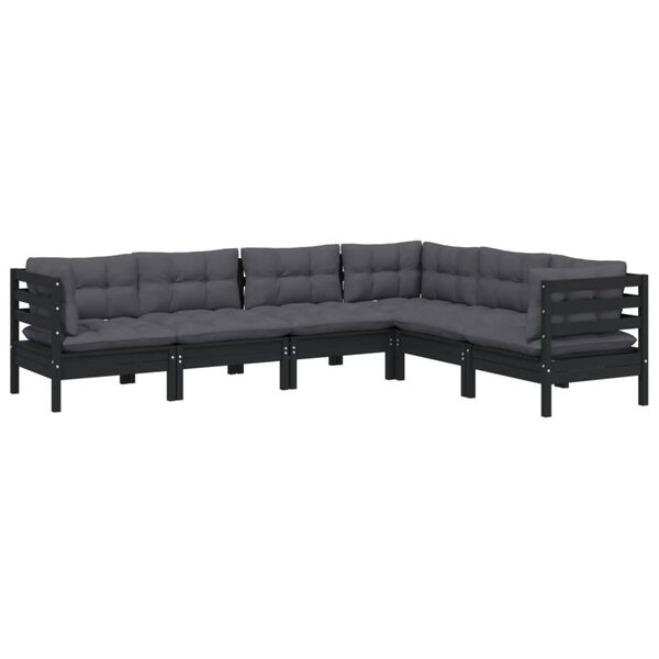 vidaXL 6-tlg. Garten-Lounge-Set mit Kissen Schwarz Massivholz Kiefer