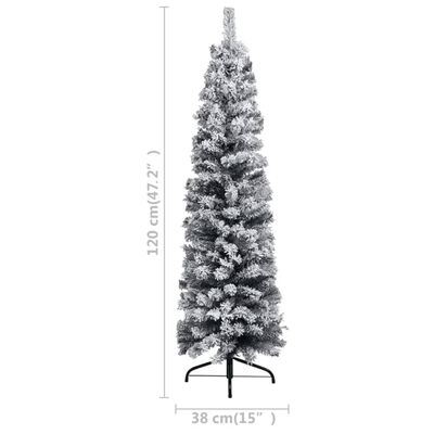 vidaXL Weihnachtsbaum Schlank mit Beleuchtung & Schnee Grün 120 cm PVC
