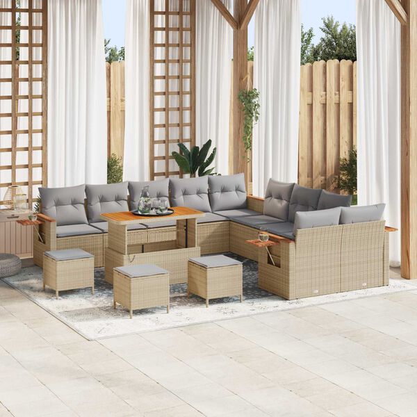 vidaXL Garten-Sofa-Set mit Kissen 14 pcs Beige und Hellgrau