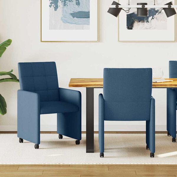 vidaXL Esszimmerst&uuml;hle mit Rollen 2 pcs Blau 58 x 65 x 94 cm Stoff