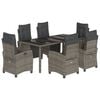 vidaXL 7-tlg. Garten-Essgruppe mit Kissen Grau Poly Rattan
