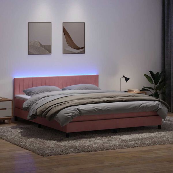 vidaXL Boxspringbett mit Matratze & LED Rosa 180x210 cm Samt