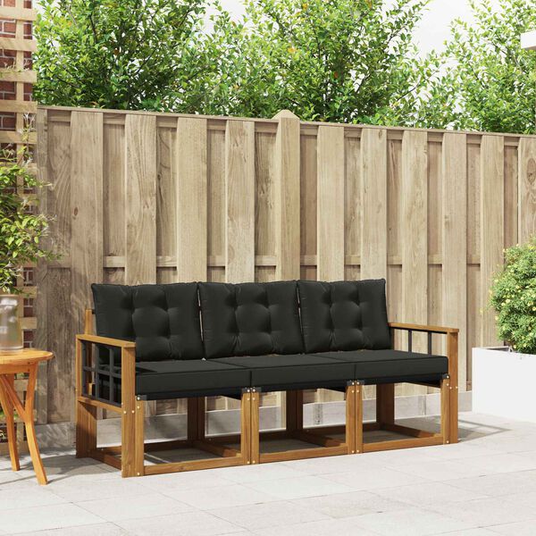 vidaXL Outdoor-Sofagarnitur mit Kissen 3 pcs Nat&uuml;rlich und Schwarz