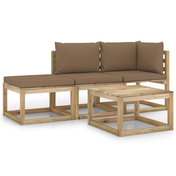 vidaXL 4-tlg. Garten-Lounge-Set mit Kissen in Taupe