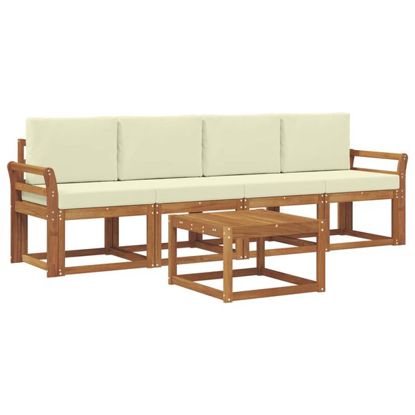vidaXL Outdoor-Sofagarnitur 5 pcs Natur und Creme Massivholz Akazie